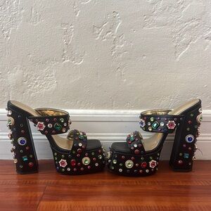 Embellished Black Platform Heels